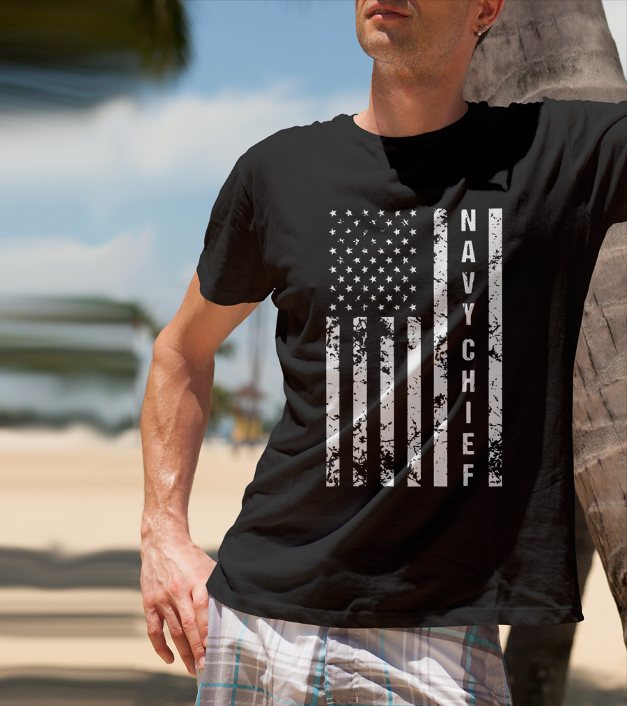 Navy Chief US Flag Distressed Vertical Sleeveless T-Shirt