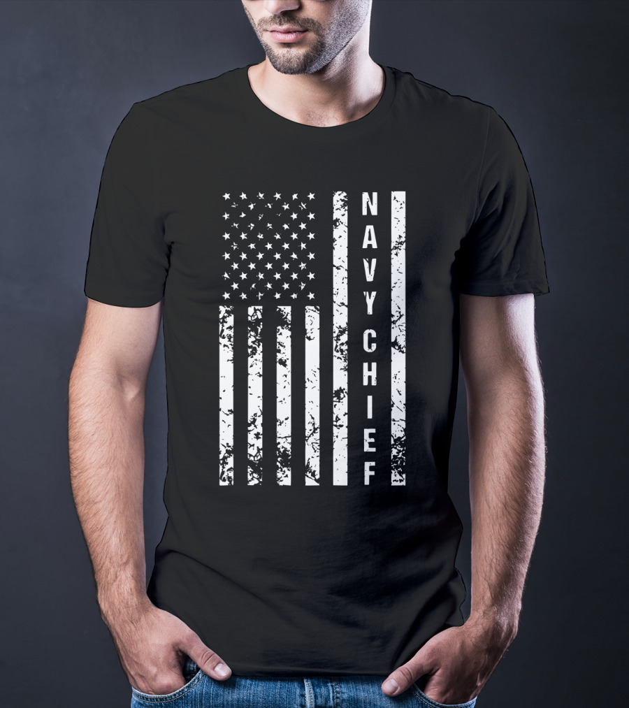 Navy Chief US Flag Distressed Vertical Sleeveless T-Shirt