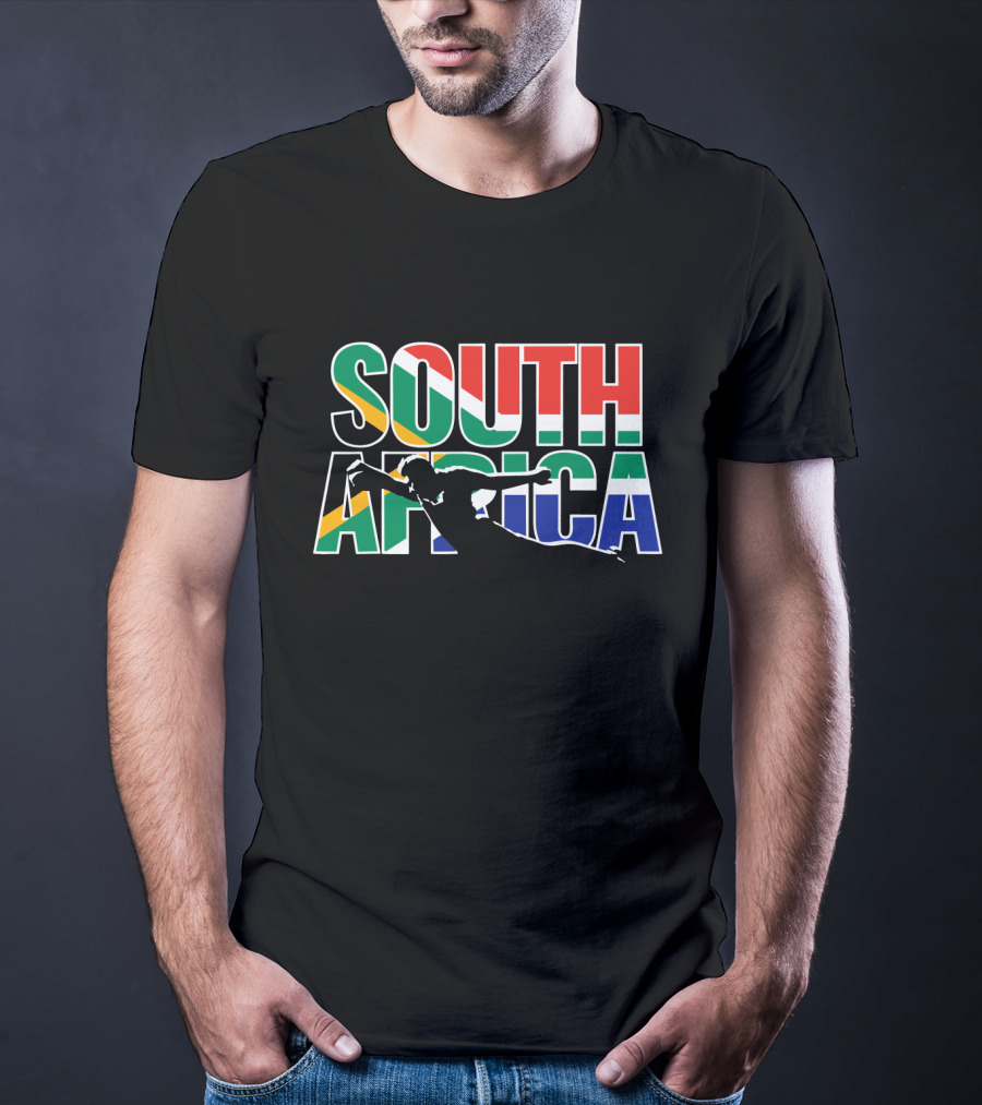 South Africa Rugby Silhouette In Flag Colors T-Shirt