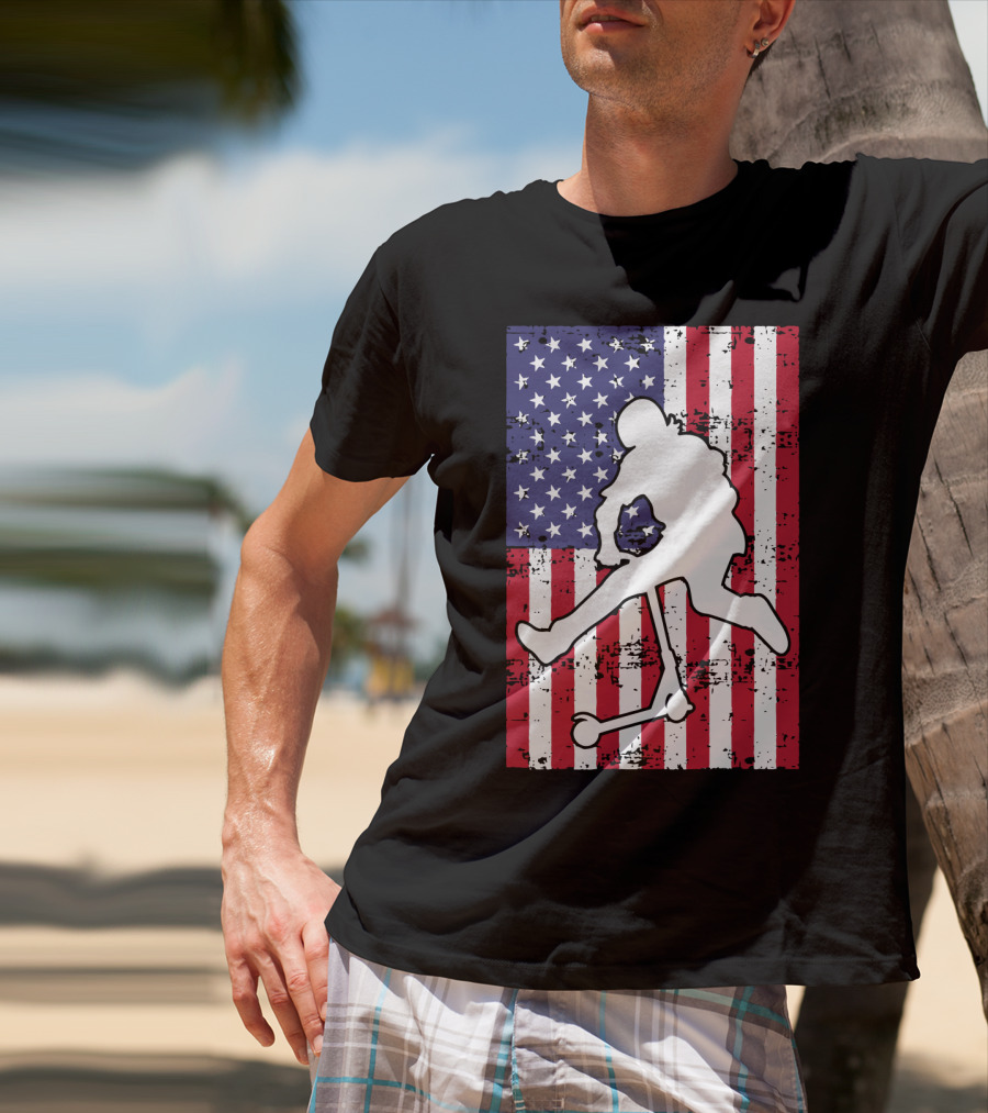 Stunt Scooter Trick With American Flag Background Competition T-Shirt