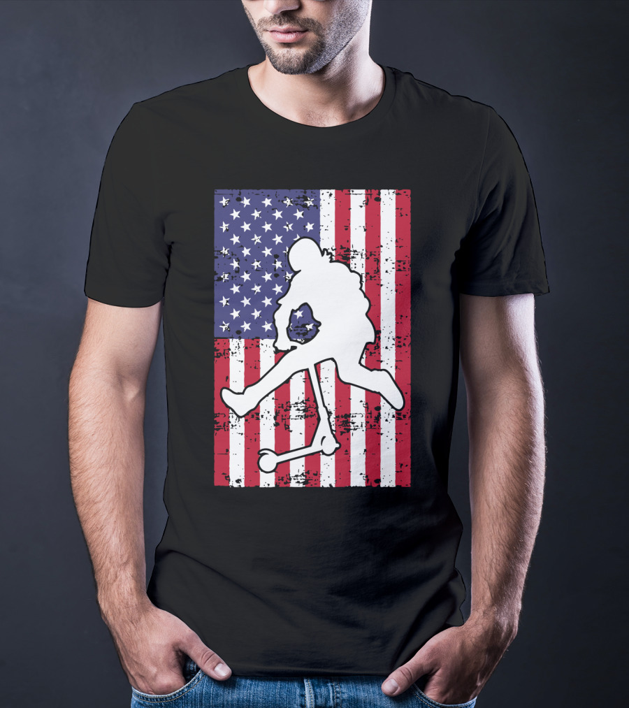 Stunt Scooter Trick With American Flag Background Competition T-Shirt