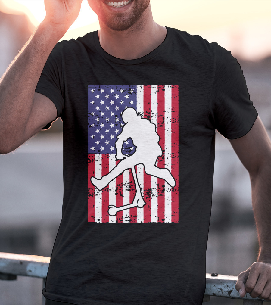 Stunt Scooter Trick With American Flag Background Competition T-Shirt