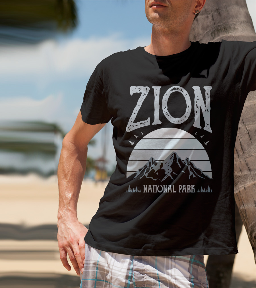 Zion National Park Mountains With Sun And Birds T-Shirt