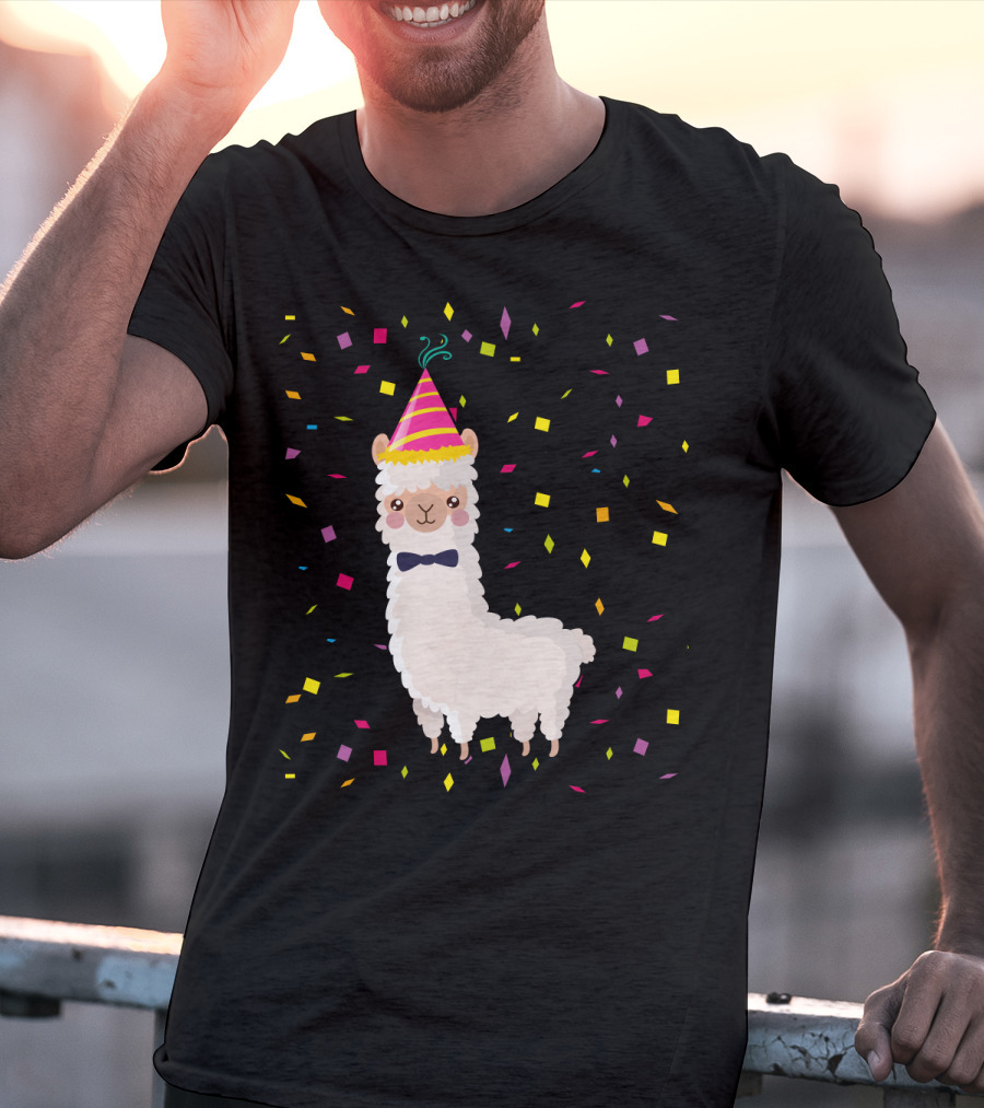 Funny Alpaca Birthday Party Celebration With Confetti T-Shirt