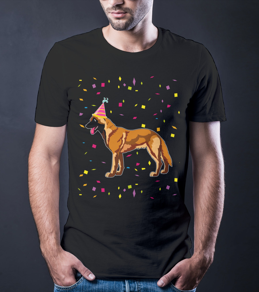 Funny Belgian Malinois Birthday Party Confetti Hat T-Shirt