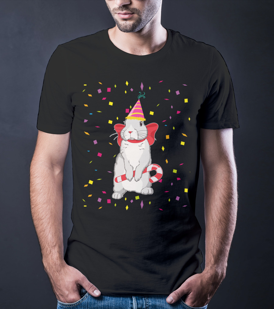 Funny Rabbit Birthday Party Hat Candy Cane Confetti T-Shirt