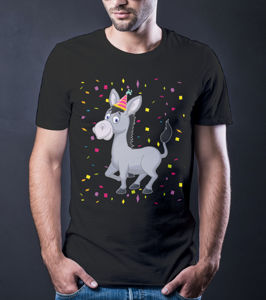 Happy Donkey Party Celebration With Colorful Confetti T-Shirt