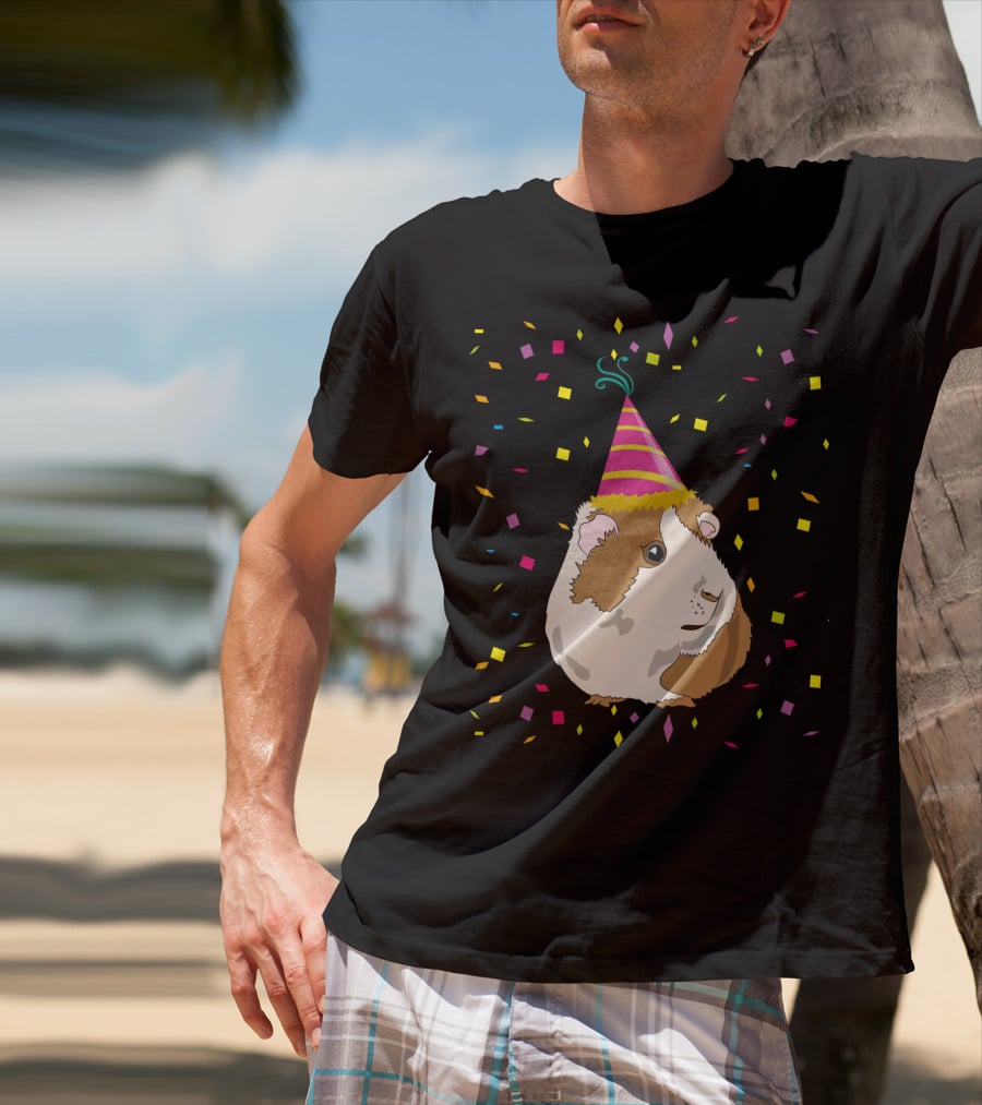 Funny Guinea Pig Birthday Celebration With Party Hat And Confetti T-Shirt