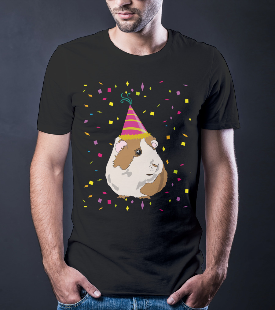 Funny Guinea Pig Birthday Celebration With Party Hat And Confetti T-Shirt