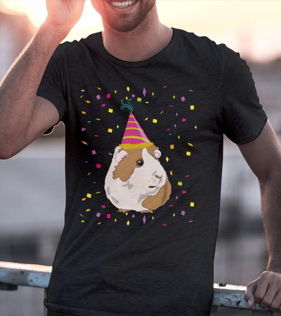 Funny Guinea Pig Birthday Celebration With Party Hat And Confetti T-Shirt