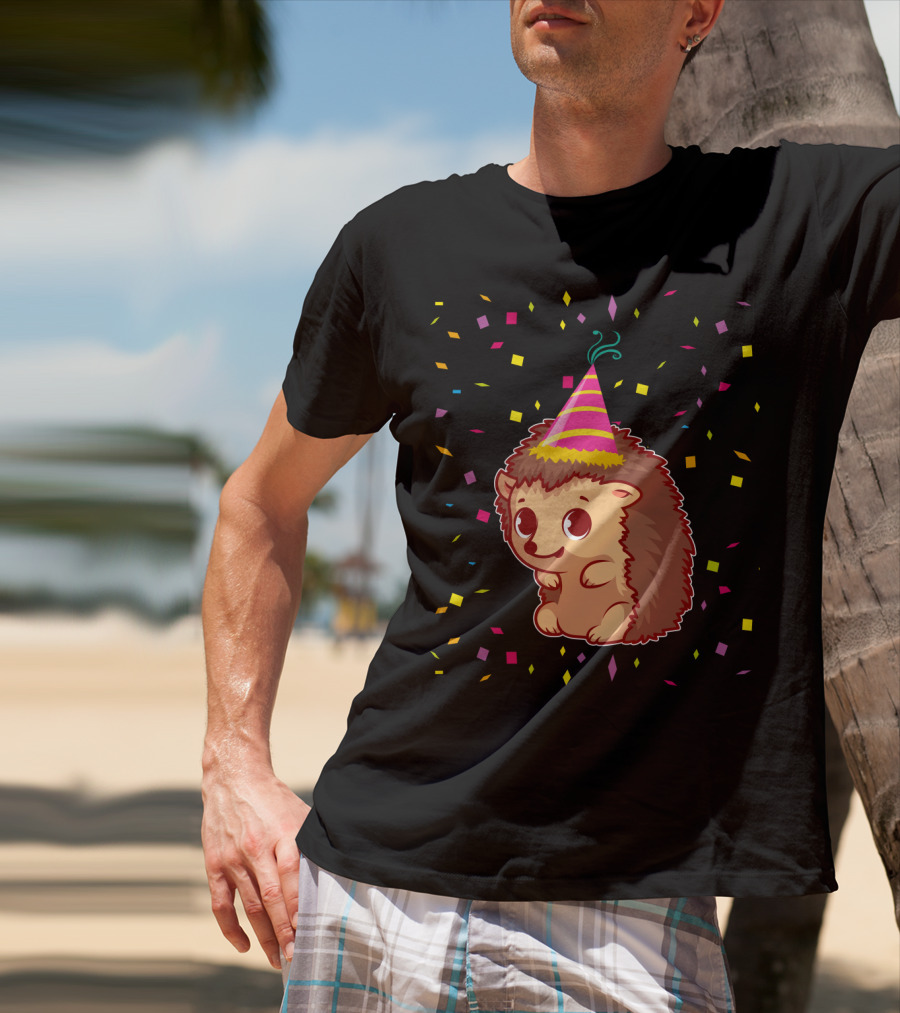 Hedgehog Party Confetti Celebration Birthday Fun T-Shirt