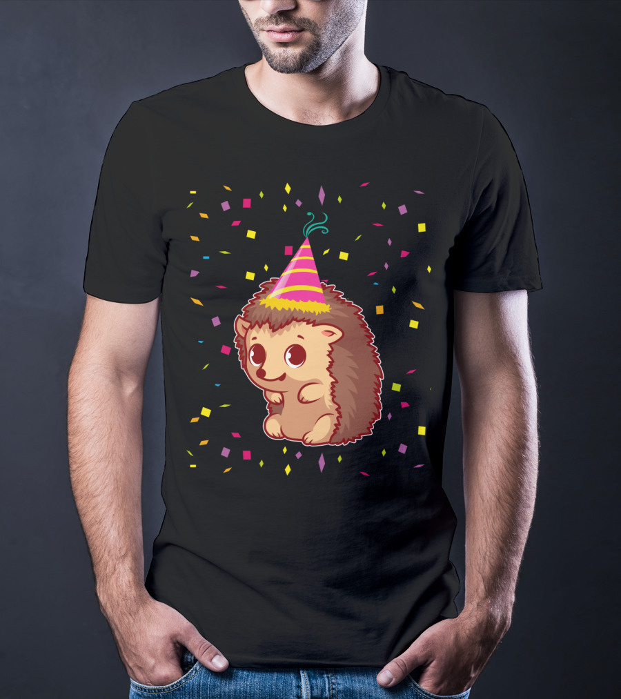 Hedgehog Party Confetti Celebration Birthday Fun T-Shirt