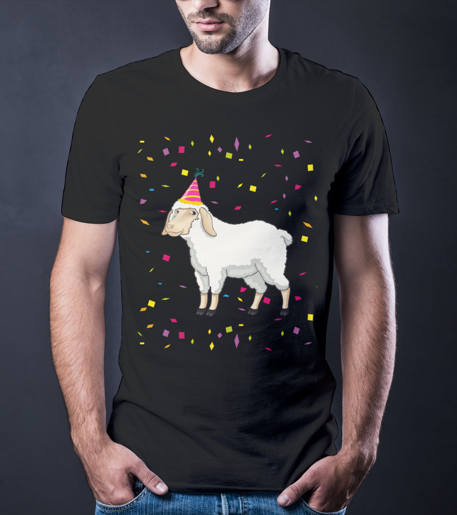Funny Birthday Sheep With Party Hat And Confetti T-Shirt