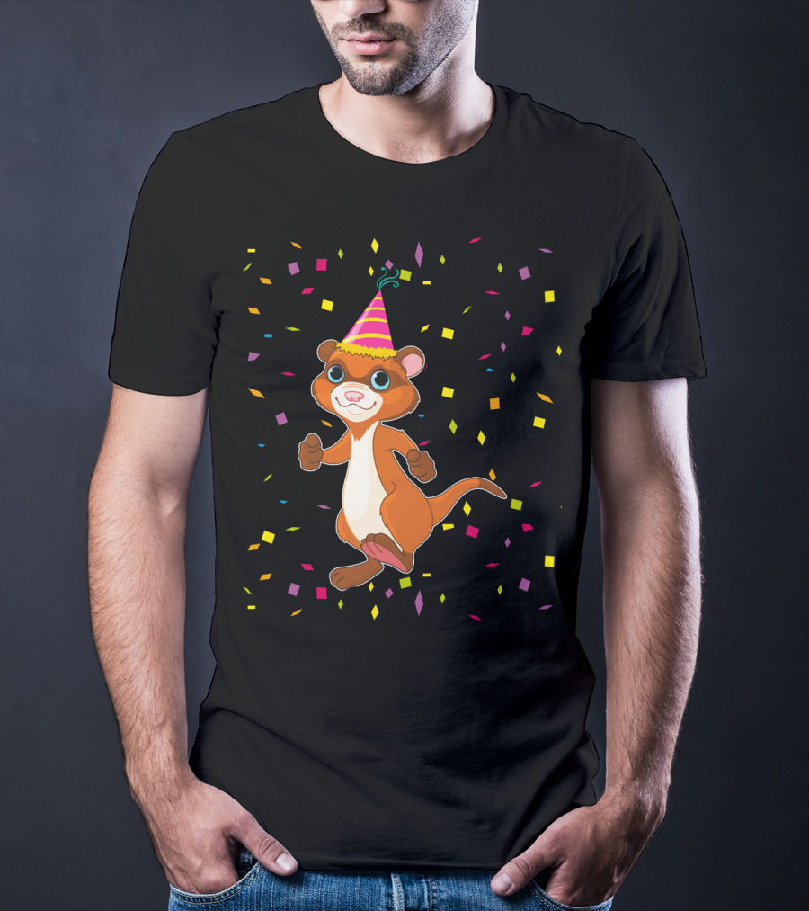 Funny Ferret Birthday Party With Confetti And Hat T-Shirt