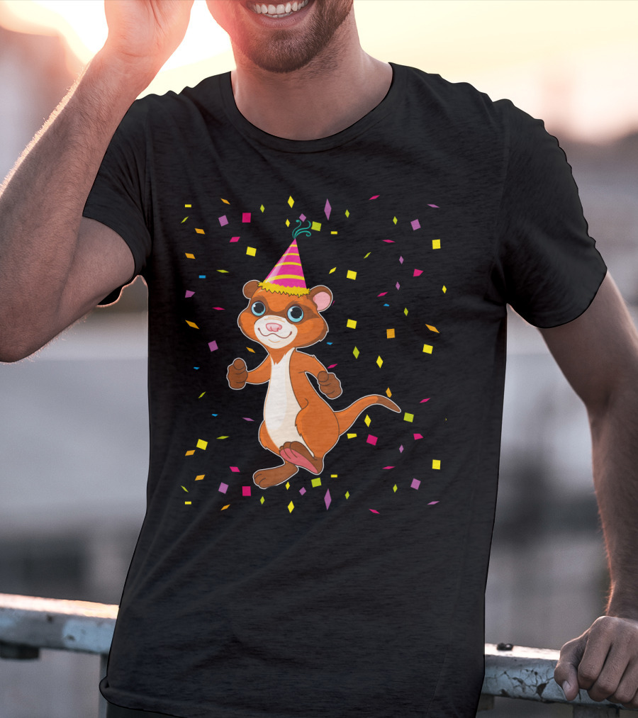 Funny Ferret Birthday Party With Confetti And Hat T-Shirt