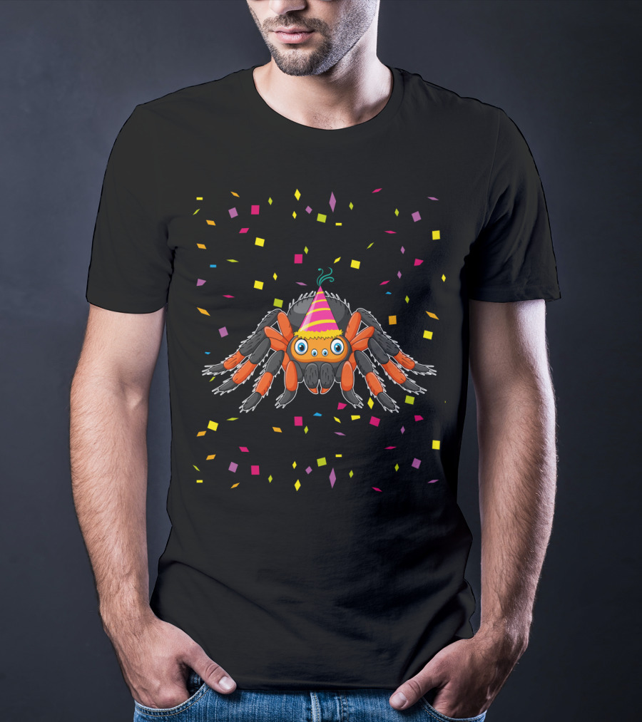 Cute Tarantula With Party Hat And Confetti Birthday Fun T-Shirt