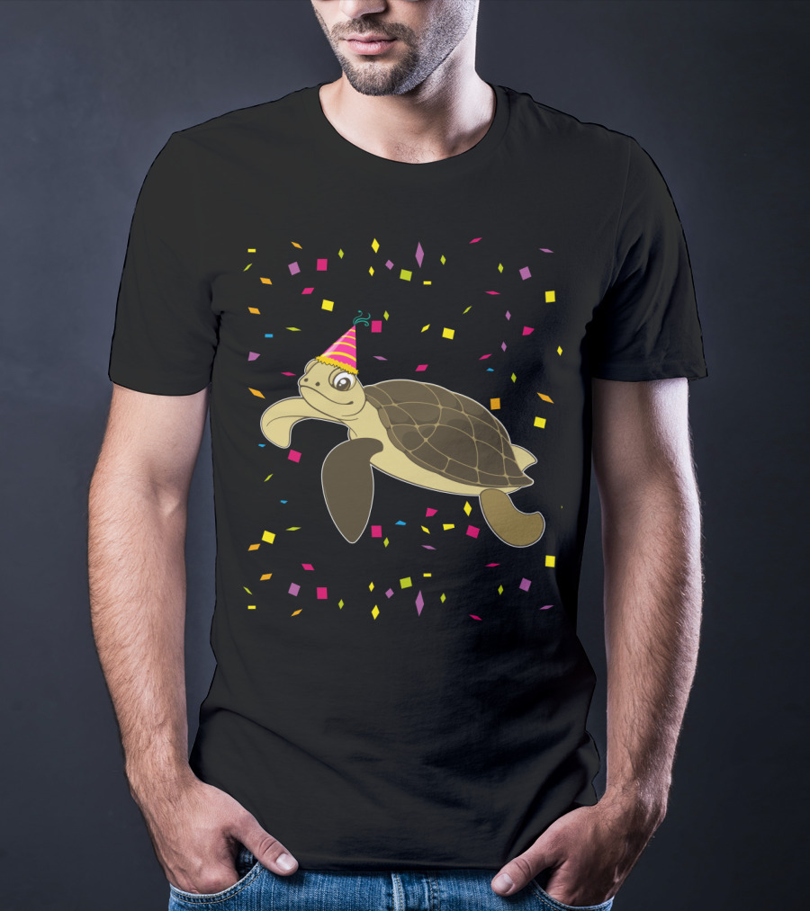 Funny Sea Turtle Party Confetti Birthday T-Shirt