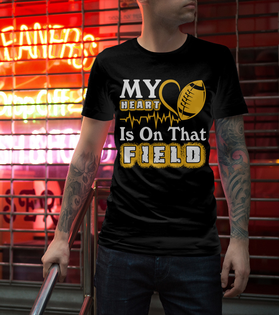 My Heart Is On That Field With Football Heartbeat Fantasy Football T-Shirt