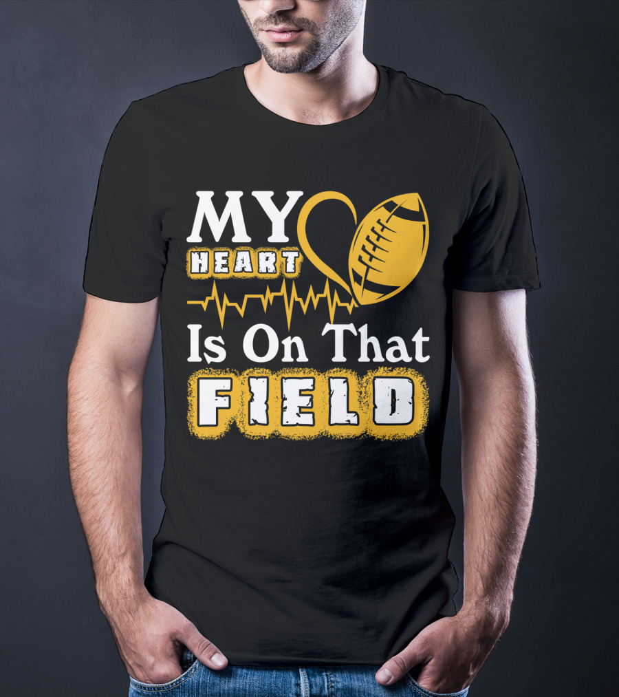 My Heart Is On That Field With Football Heartbeat Fantasy Football T-Shirt