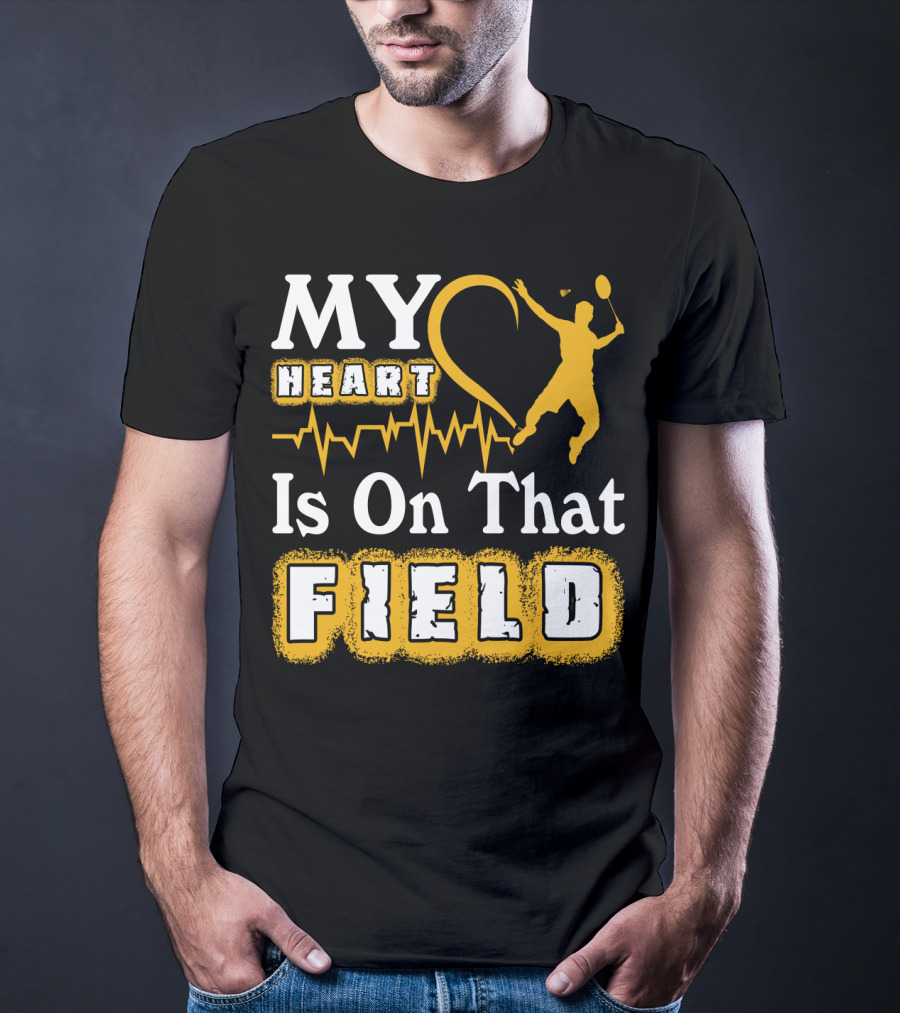 My Heart Is On That Field Badminton Player Pulse EKG T-Shirt