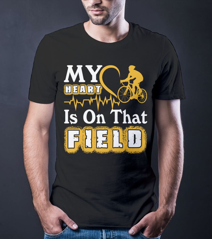 My Heart Is On That Field Cycling Bike Rider Heartbeat T-Shirt