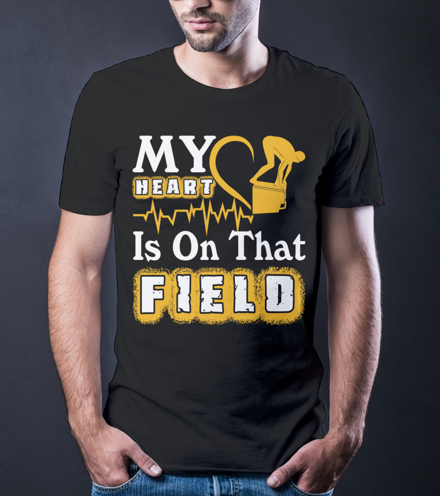 My Heart Is On That Field Swimming Dive Silhouette Heartbeat T-Shirt