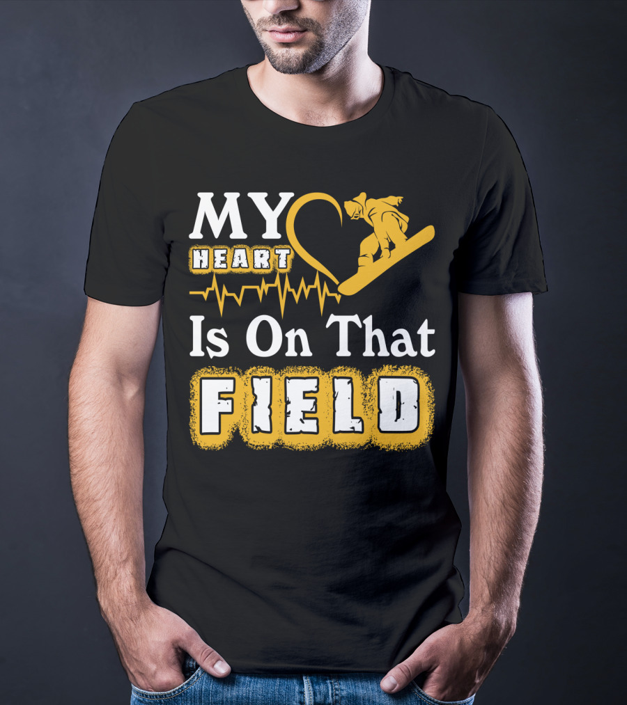 My Heart Is On That Field Snowboarding EKG Line T-Shirt