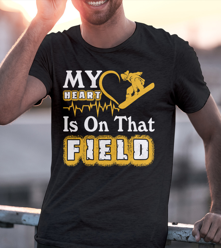 My Heart Is On That Field Snowboarding EKG Line T-Shirt