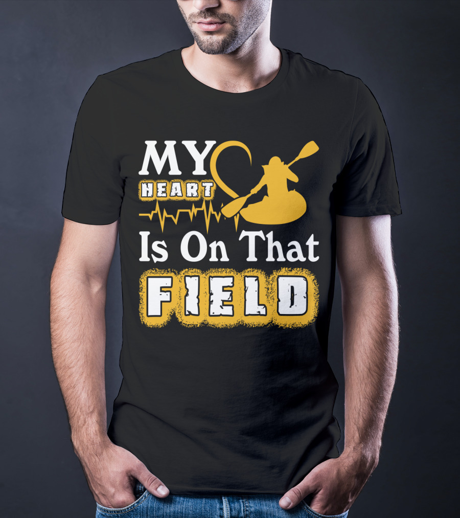 My Heart Is On That Field Kayak Paddle Heartbeat T-Shirt