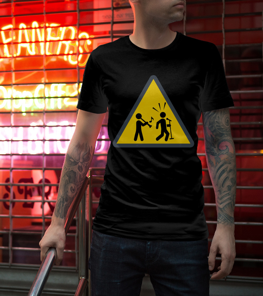 Clarinet Player Warning Sign Icon With Music Notes And Microphone T-Shirt