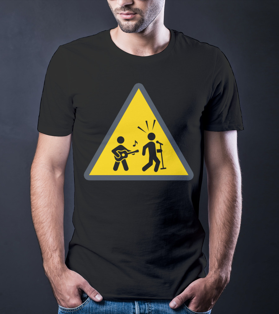 Funny Ukulele Warning Sign With Musical Stick Figures T-Shirt