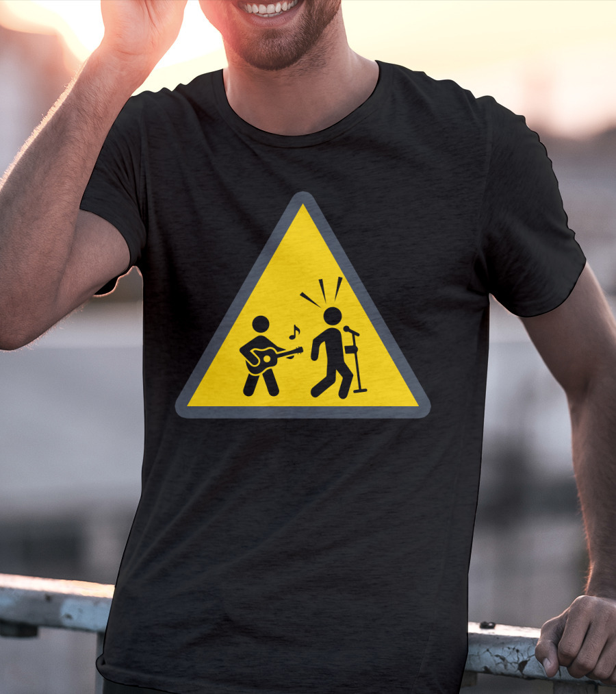 Funny Ukulele Warning Sign With Musical Stick Figures T-Shirt