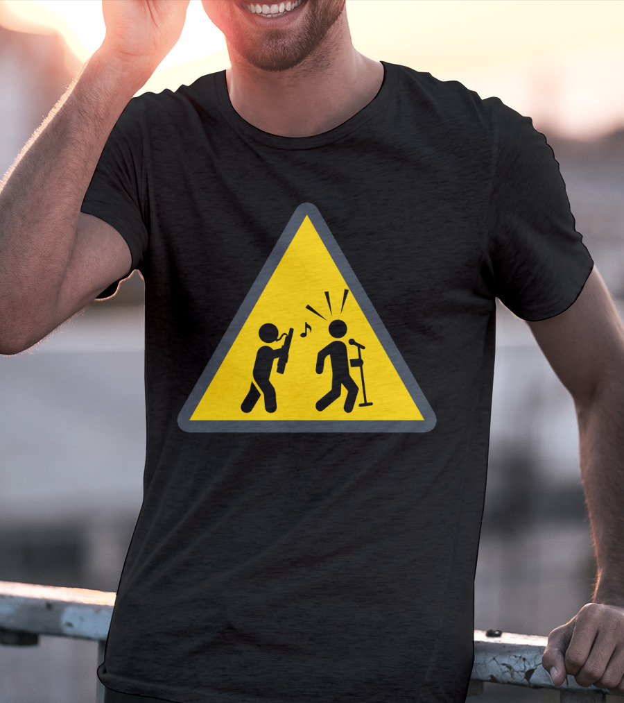 Funny Bassoon Warning Sign With Musician And Microphone T-Shirt