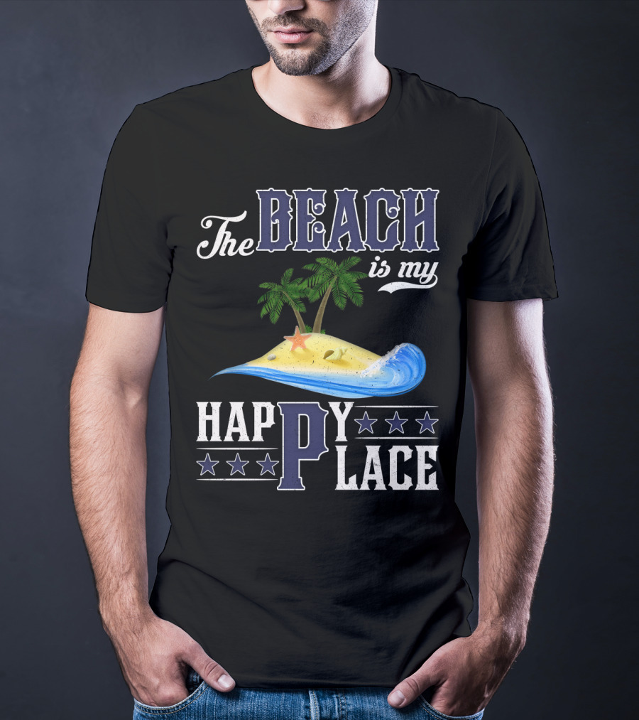 The Beach Is My Happy Place Palm Trees Starfish Waves T-Shirt