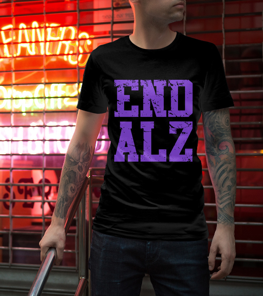 END ALZ Alzheimers Awareness Purple Text T-Shirt