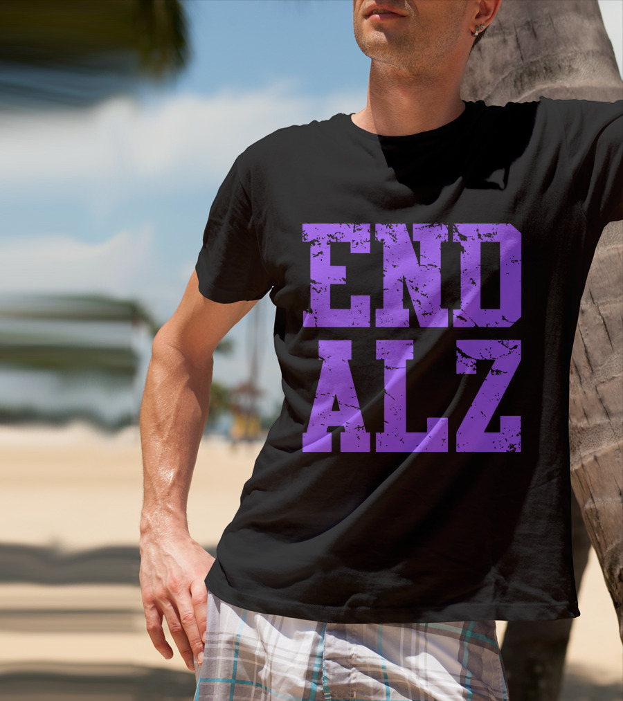 END ALZ Alzheimers Awareness Purple Text T-Shirt