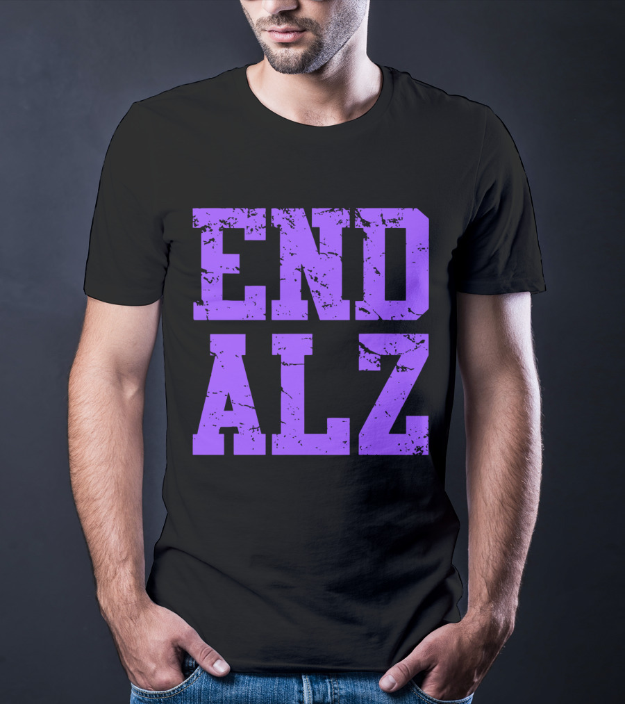 END ALZ Alzheimers Awareness Purple Text T-Shirt
