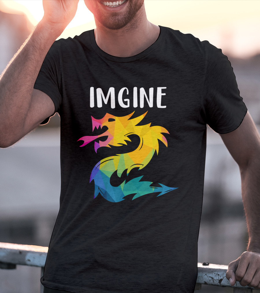 Imagine Vibrant Geometric Dragon Tattoo T-Shirt