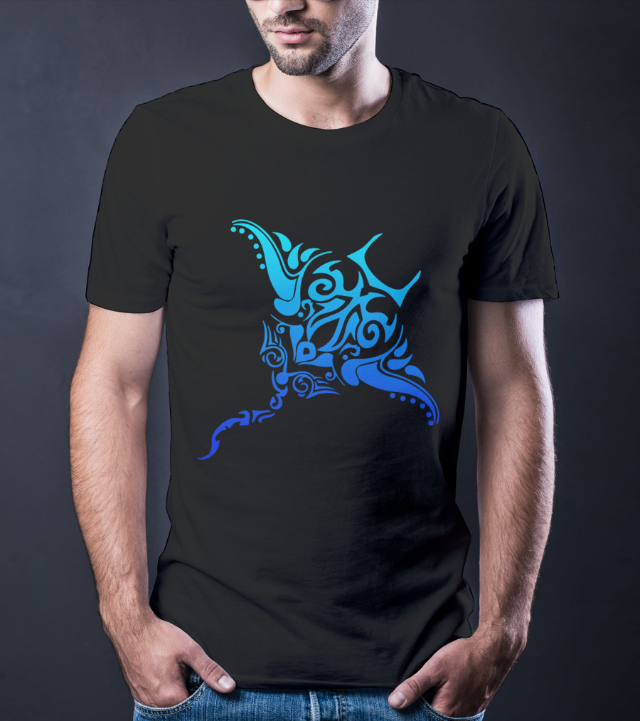 Hawaiian Tribal Stingray Polynesian Tattoo Style Blue T-Shirt