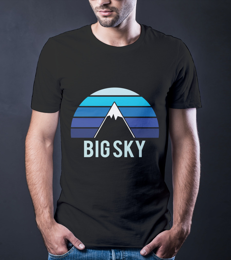 Big Sky Montana Mountain Ski Blue Stripes T-Shirt