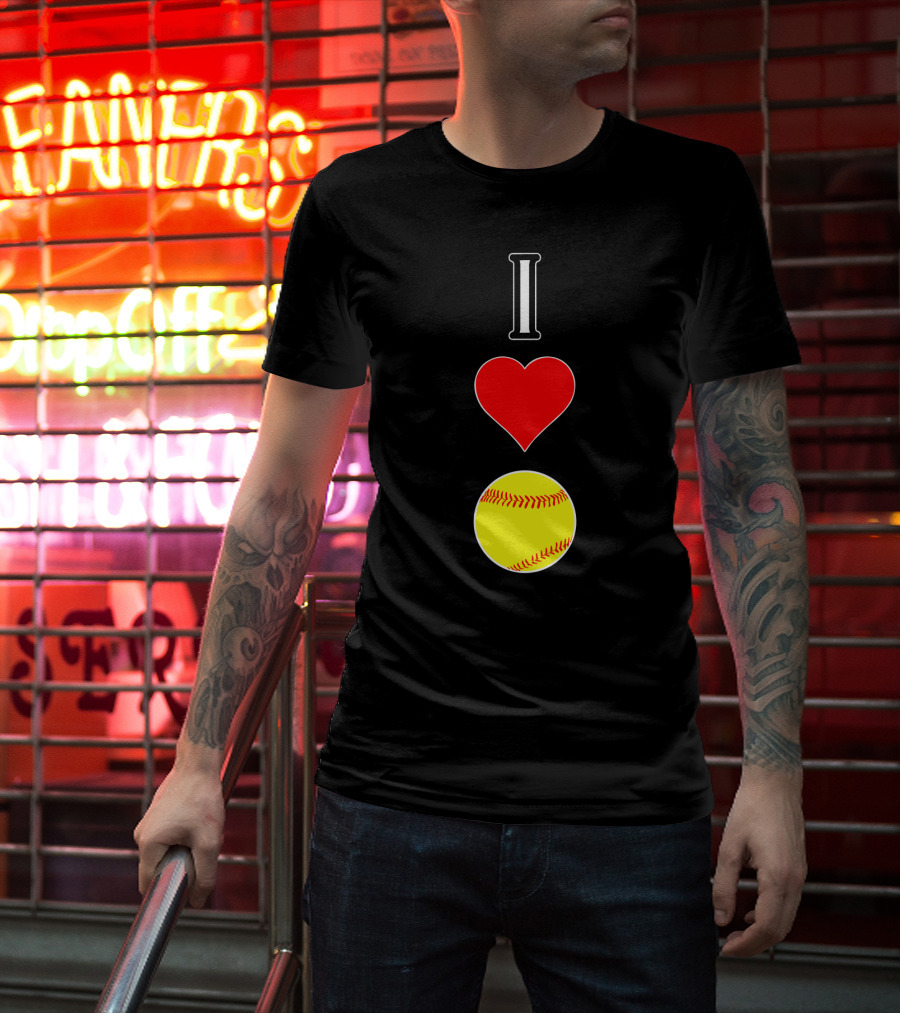 I Love Softball Player Vertical Heart Softball T-Shirt