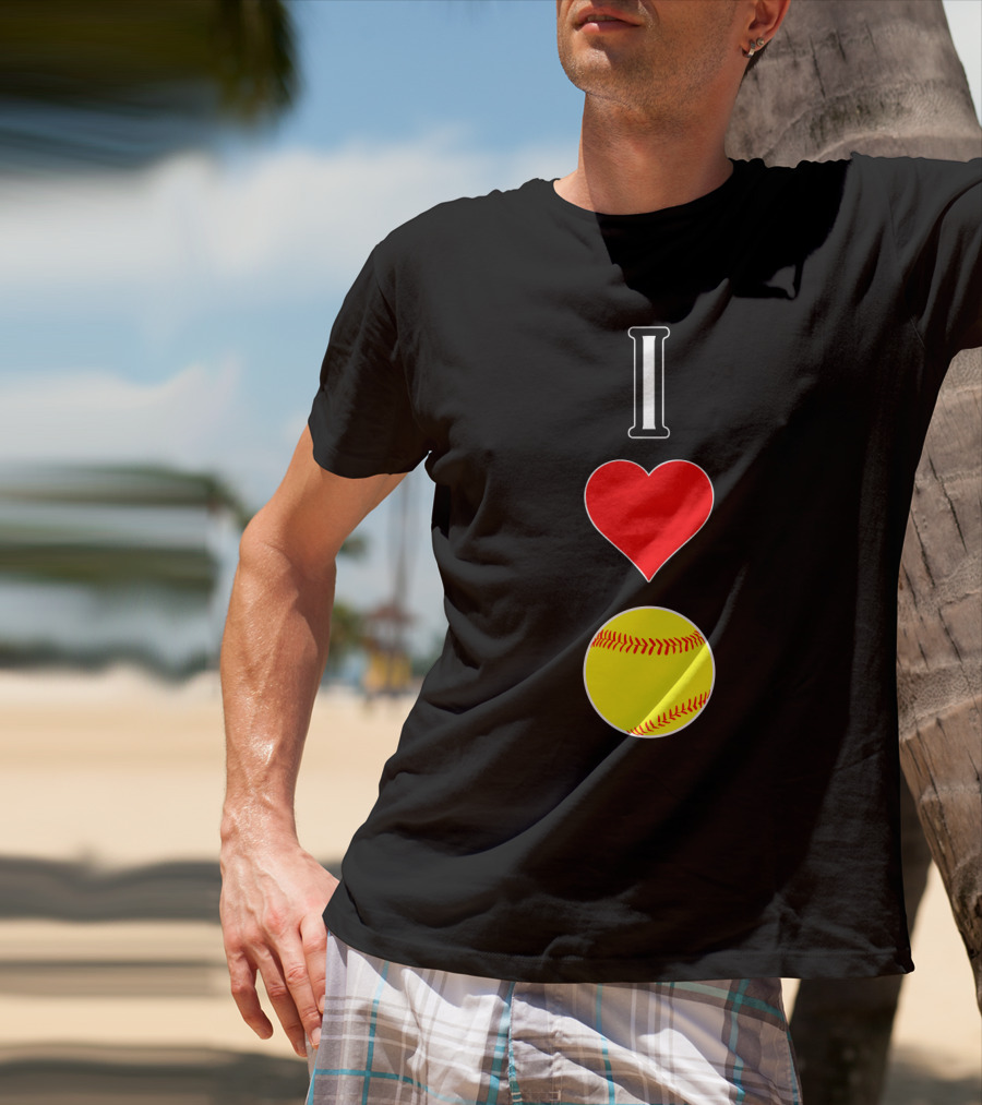 I Love Softball Player Vertical Heart Softball T-Shirt