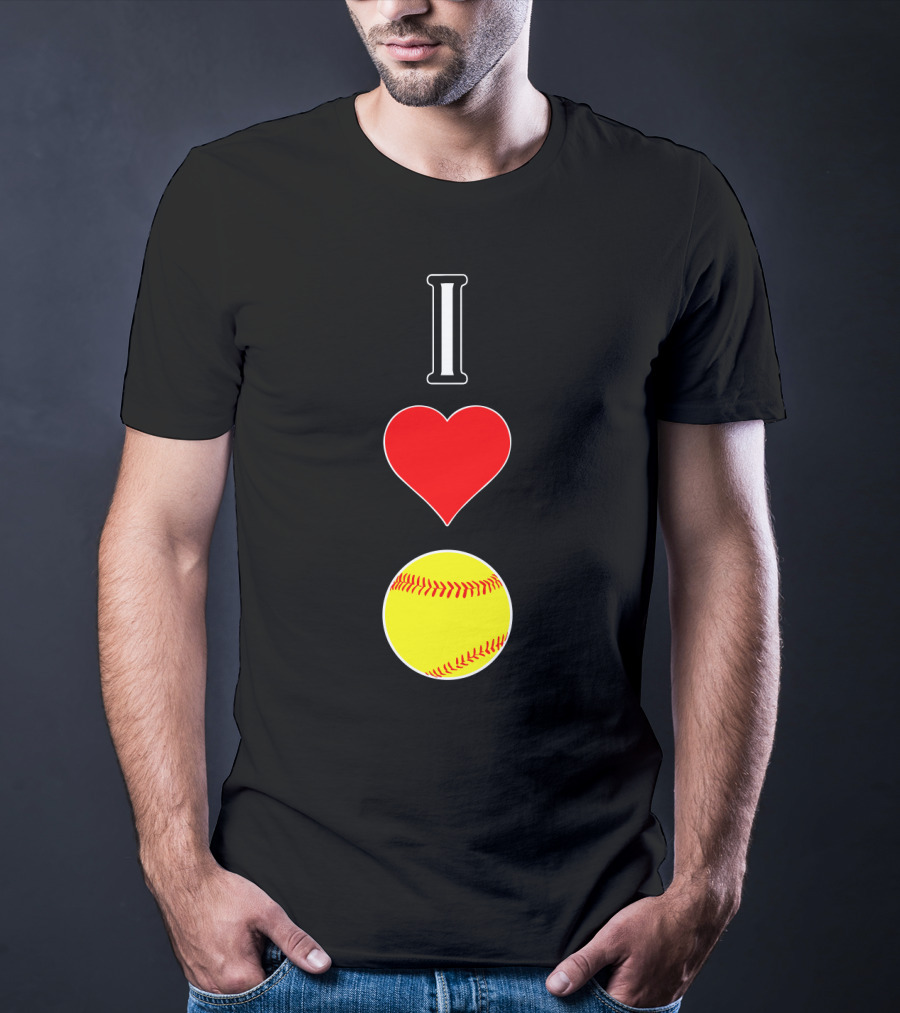 I Love Softball Player Vertical Heart Softball T-Shirt