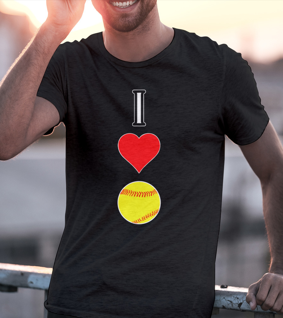 I Love Softball Player Vertical Heart Softball T-Shirt