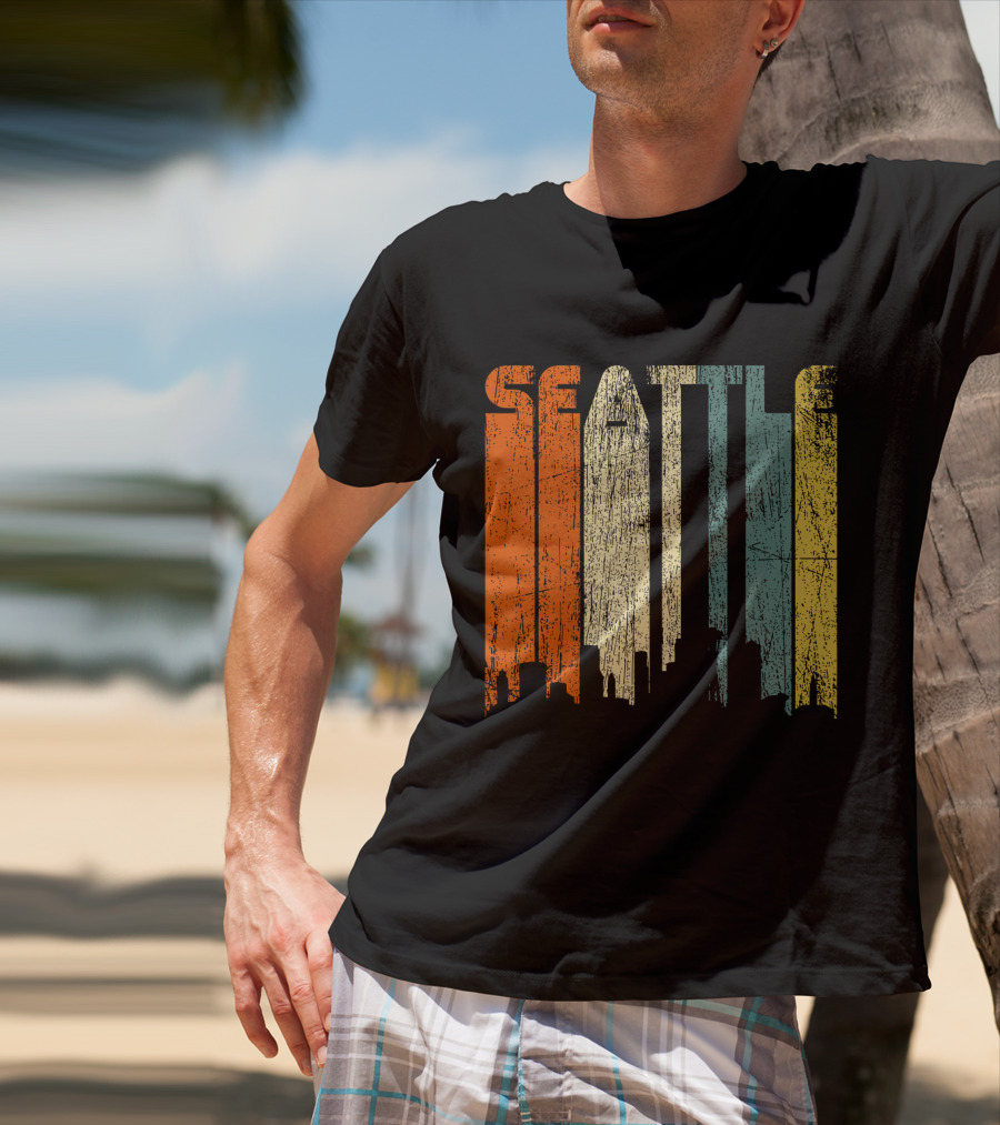 Seattle Vintage City Skyline Retro 70s T-Shirt