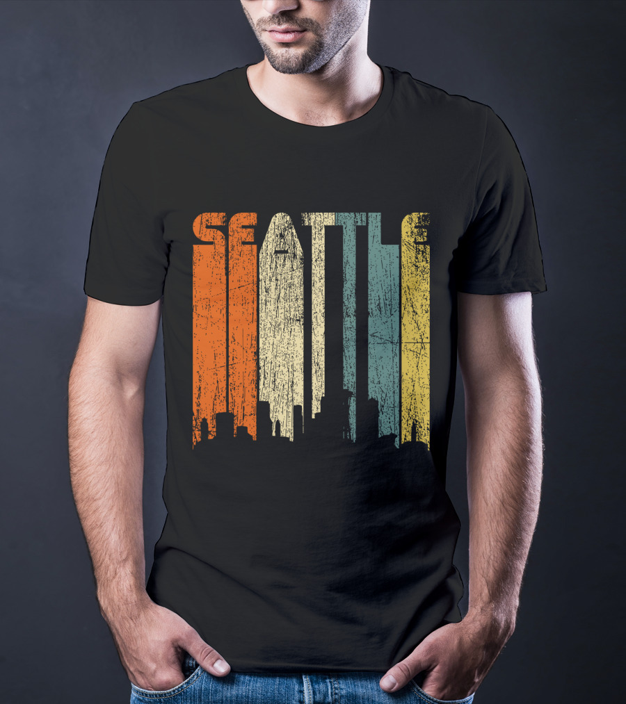 Seattle Vintage City Skyline Retro 70s T-Shirt
