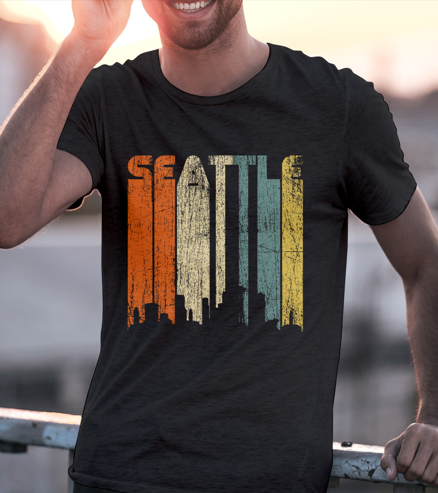 Seattle Vintage City Skyline Retro 70s T-Shirt