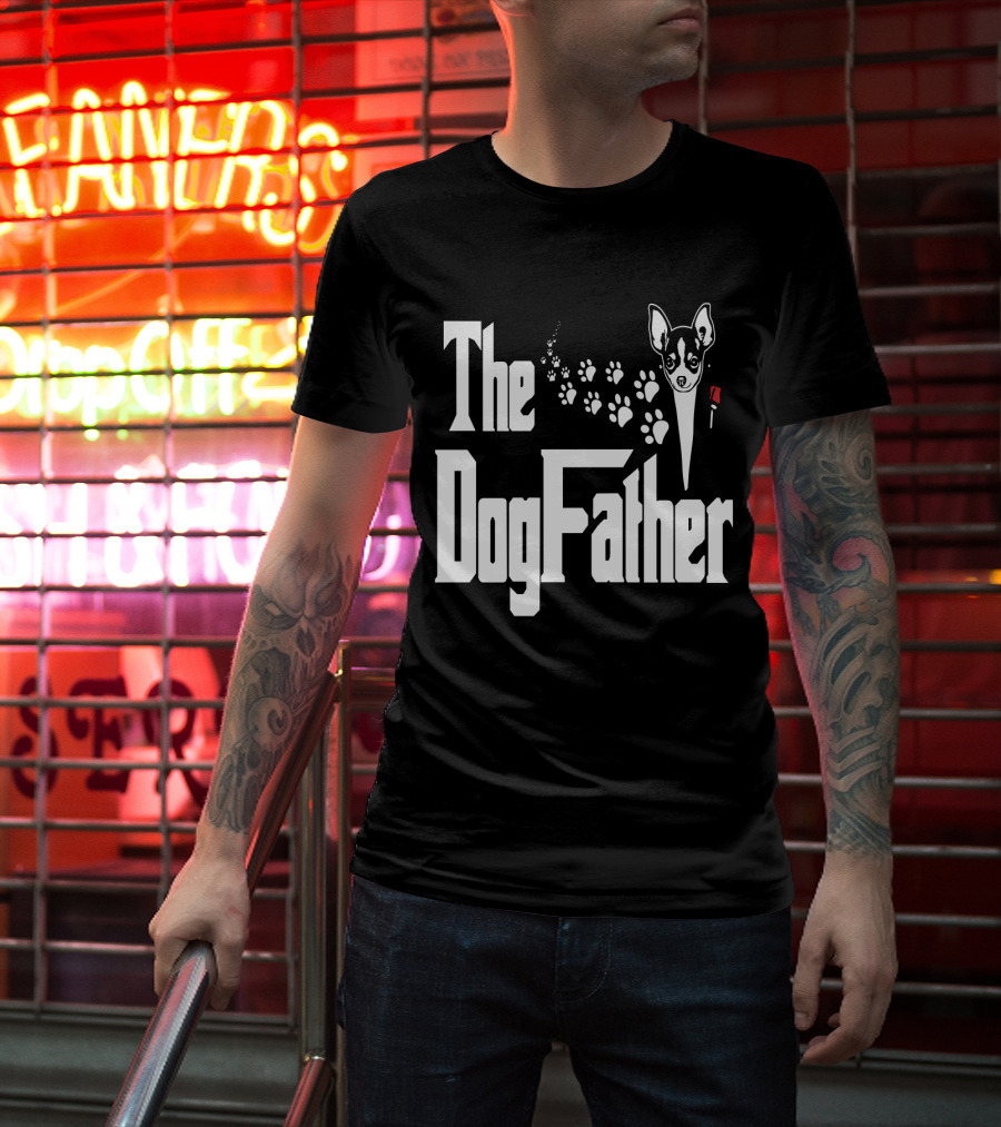 The Dogfather Chihuahua Face Pawprints Black And White For Chihuahua Lovers T-Shirt