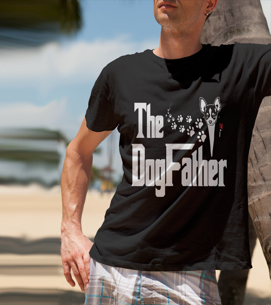 The Dogfather Chihuahua Face Pawprints Black And White For Chihuahua Lovers T-Shirt
