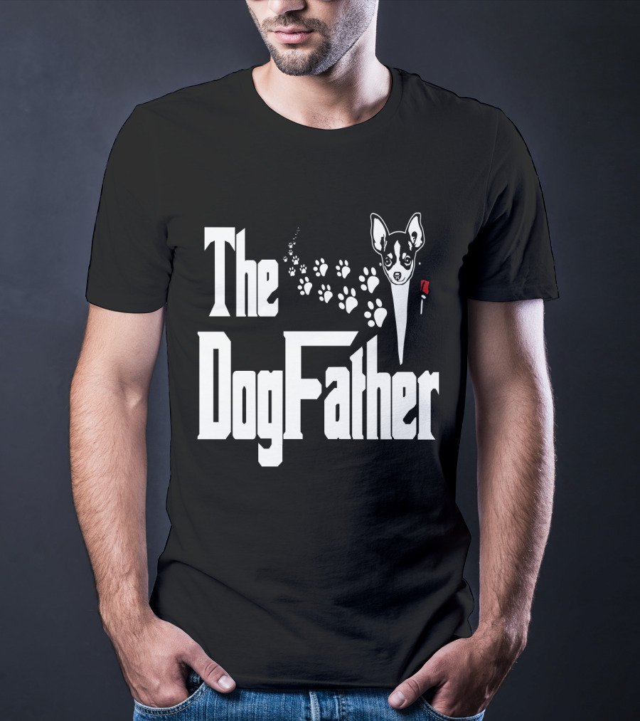 The Dogfather Chihuahua Face Pawprints Black And White For Chihuahua Lovers T-Shirt